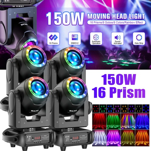 4x 150W LED Beam Moving Head 16 Prisma Gobo Scheinwerfer Halloween Club Party - Bild 16 von 19
