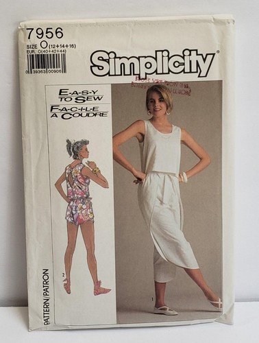 Simplicity Sewing Pattern #7956 Crop Top & Wrap Pants Misses Size 12-14-16 UNCUT