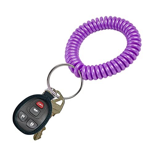 2” Diameter Spiral Wrist Coil with Steel Key Ring, Flexible 1 Piece Purple - Picture 3 of 4