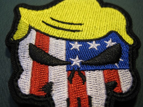TRUMP USA SKULL PATCH 100% EMBROIDERY SMALL CREST/CAP SIZE HOOK BACK SHIPS FREE - Picture 6 of 12