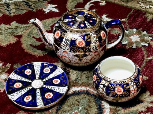 Rare Imari/Gaudy Welsh #3759/2 Sadler Teapot w/Matching Teapot Stand & Sugar - Picture 9 of 12