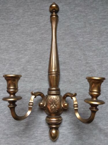 Syroco Faux Metal Wall Sconce Candle Holder 2 Arm Floral Design Gold Tone MCM - Picture 1 of 9