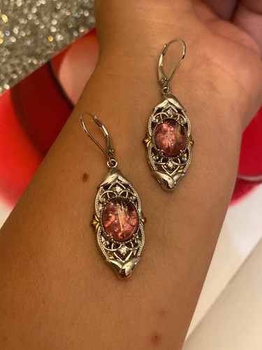 Vintage Solid Sterling Silver 925 And Gold Plated Earrings With Quartz - Picture 12 of 12
