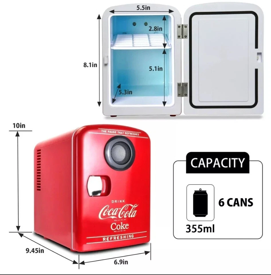 NEW Coca-Cola Portable Mini Cooler with built In Bluetooth Speaker 4 Liter Retro - Image 4 of 4