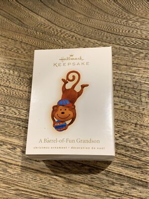 Hallmark 2009 A BARREL-OF-FUN GRANDSON Monkey Mint In Mint Box Keepsake Ornament