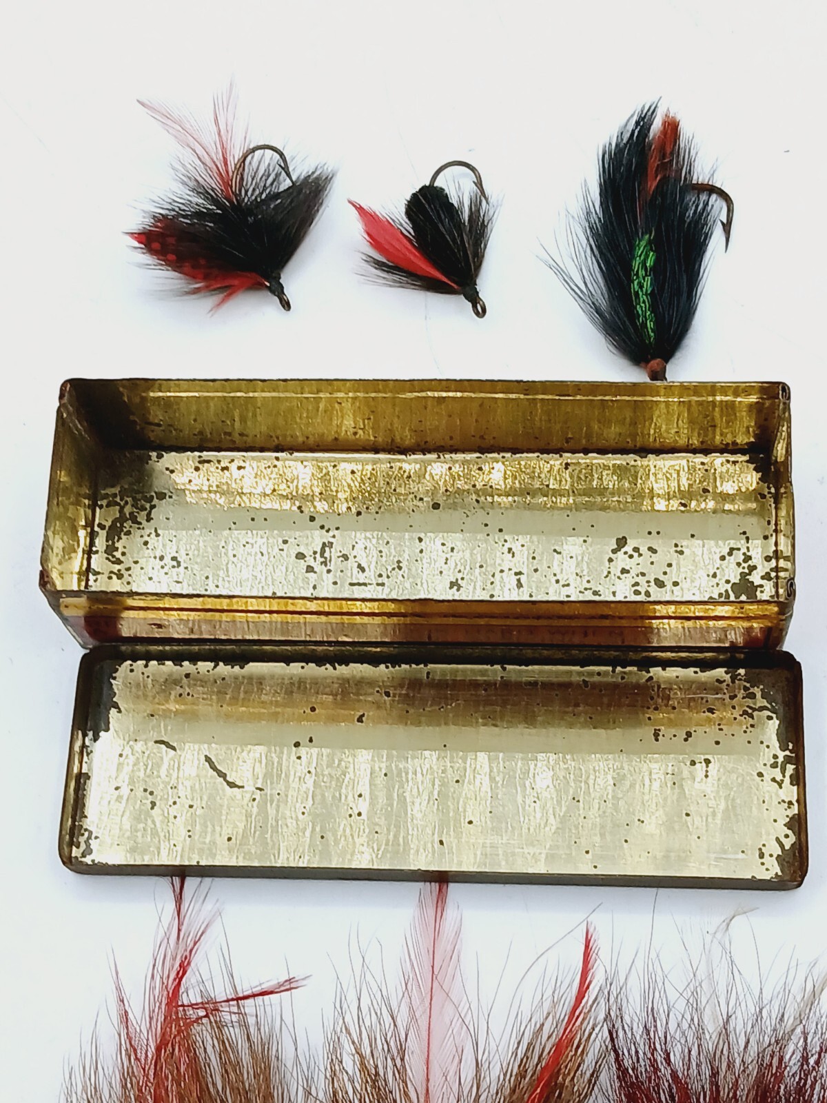 Vintage AL. Foss pork rind minnow Tin box w/ Fly Lures eBay