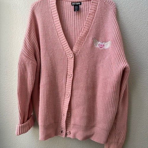 HOT TOPIC Kawaii rosa Strick Flügel bestickt Cardigan Pullover Damen M - Bild 2 von 7