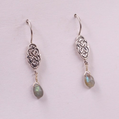 SOLID 925 STERLING SILVER JEWELRY CITRINE OXIDIZED HANDMADE DANGLE EARRING - Picture 6 of 8