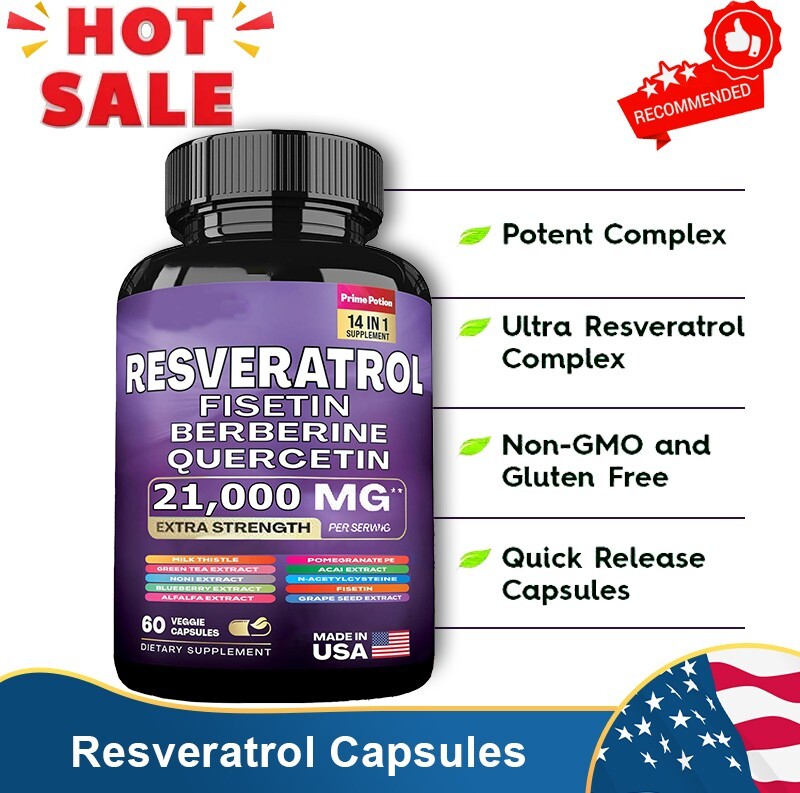 Resveratrol Capsules Anti-Aging Antioxidants, Brain Support, Radiant Skin NEW