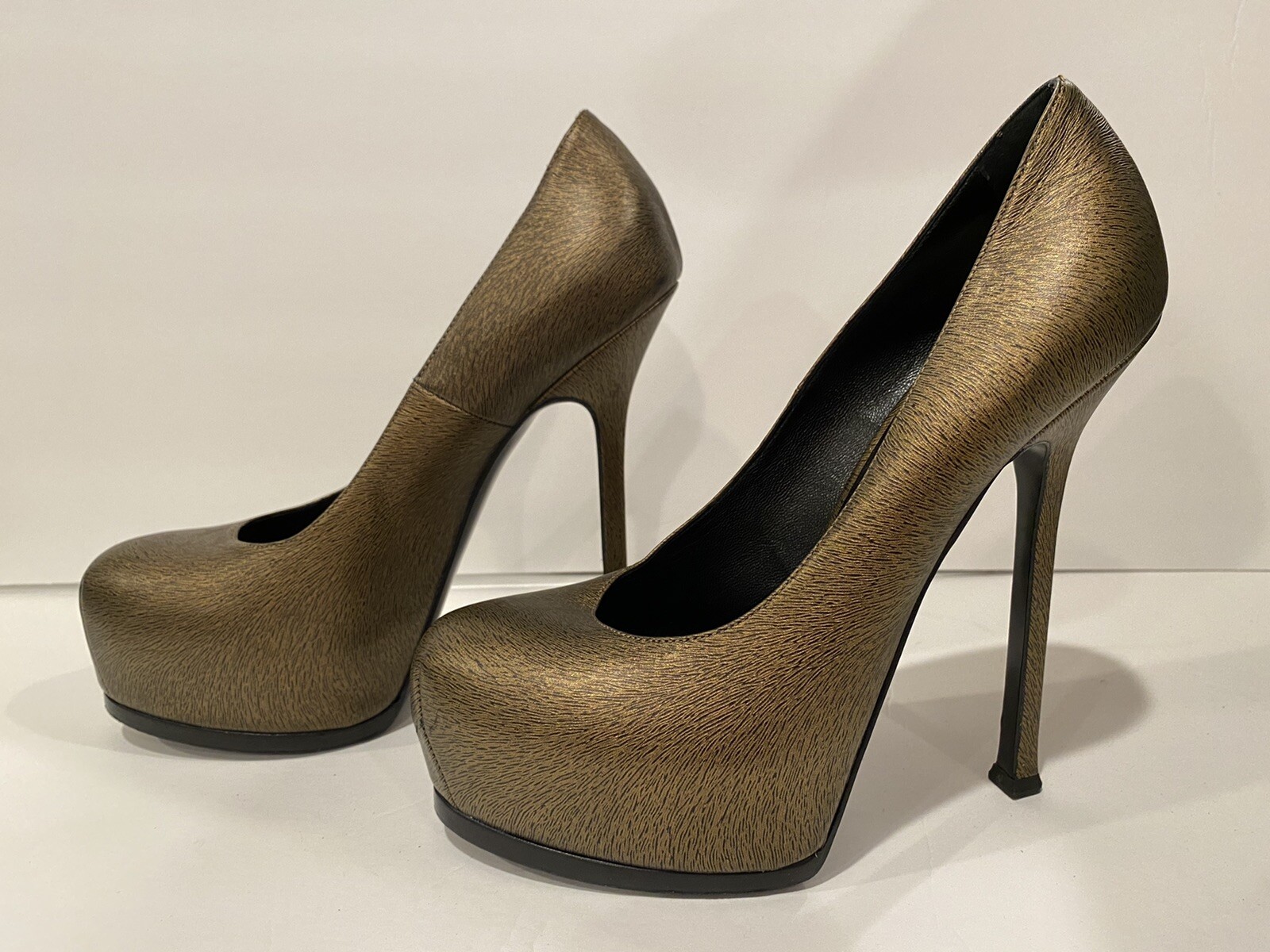 YSL Yves Saint Laurent Tribtoo décolleté in pelle tacco bronzo 38 5 8 8 5 $795