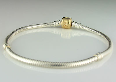 pandora シルバー ゴールド バングル チャーム付き Genuine PANDORA Sterling Silver & 14K Gold Clasp Charm Bracelet