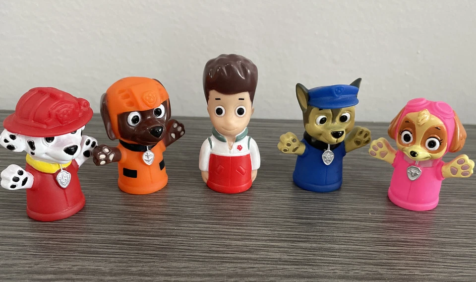 Paw Patrol Finger Puppets Bath Toy Vinyl Set Of 5  Marshall Ryder Skye Zuma Chas — 第 2/4 张图片