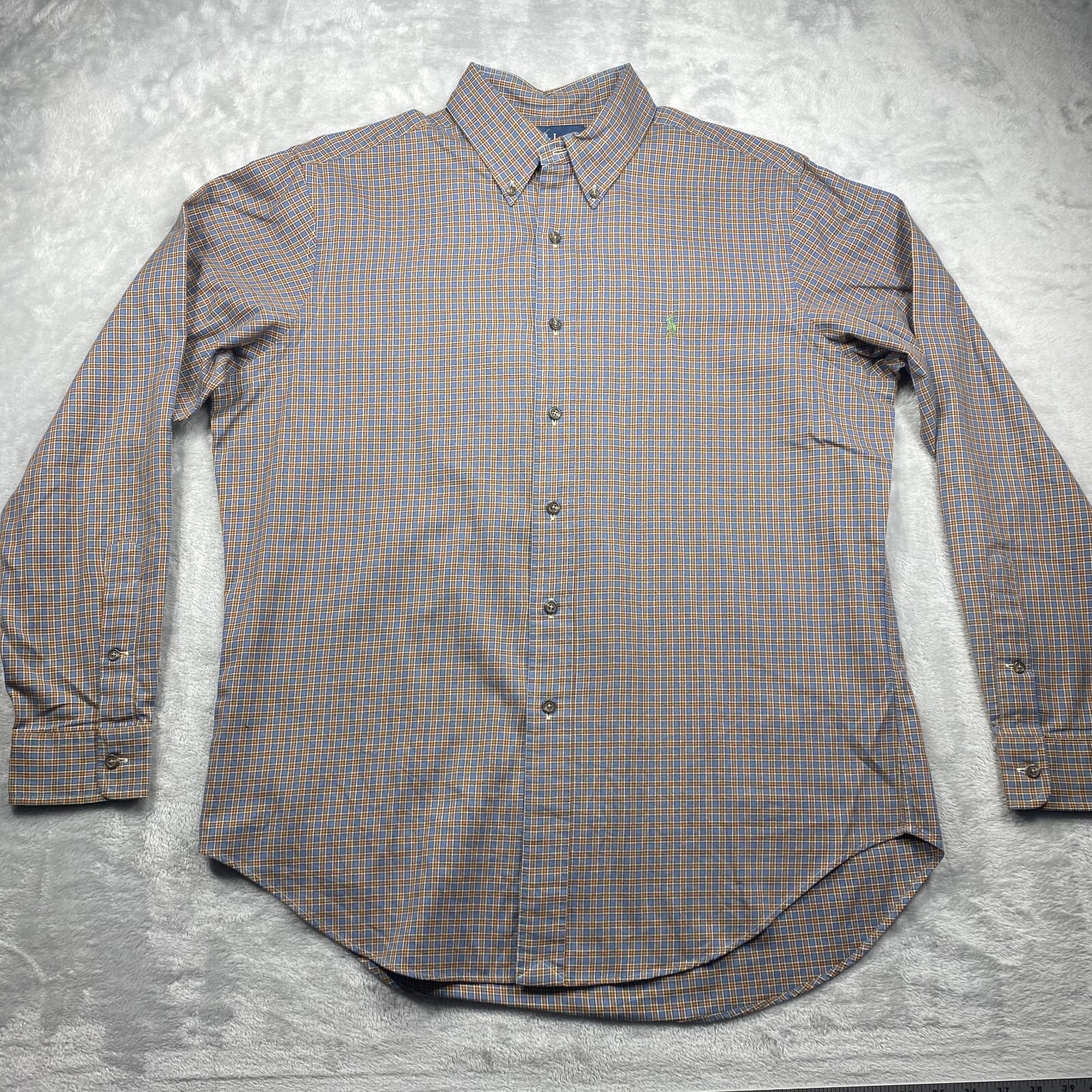 VTG Polo Ralph Lauren Mens L Classic Fit Button Down Shirt Blue & Orange Check