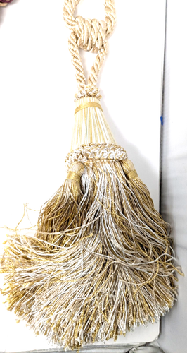Drapery Curtain tieback Ivory Gold Tassel Fringe 23" Luxury Regency Twisted Cord - Picture 11 of 11
