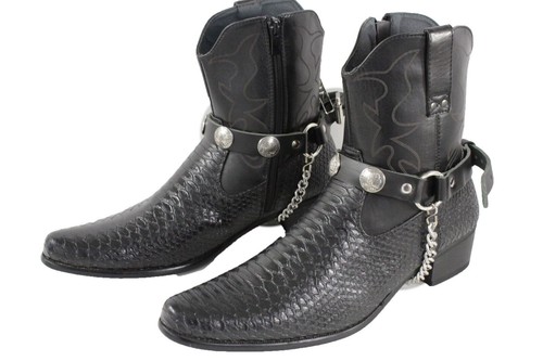Hombre Bota Cadena Plateada Cuero Sintético 2 Correas Pulsera Nativo Americano Motocicleta - Imagen 8 de 12