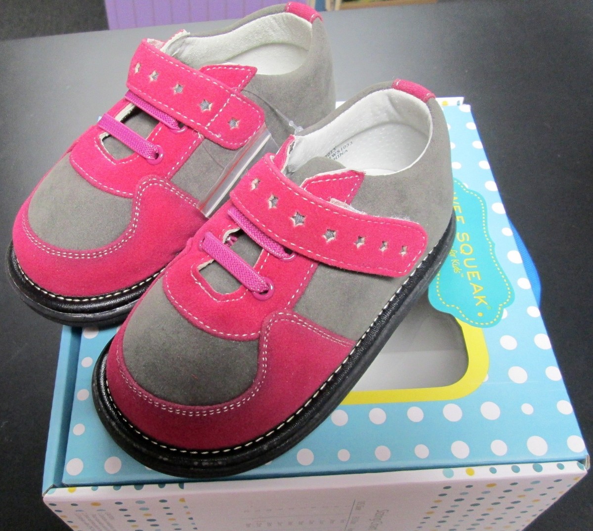 NEW WEE SQUEAK PINK/GREY ATHLETIC STYLE LEATHER MARY SHOES TODDLER