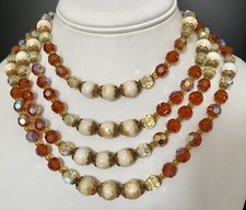 Vintage Glass AB Crystal Beaded Multi Strand Draping Bib Choker Necklace 1950s