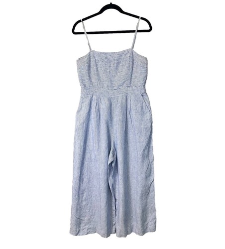 Combinaison crop lin bleu blanc rayure nautique J Crew taille 8 poches sans manches