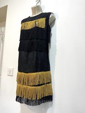 Black tassel dress sleeveless 20s downton gatsby size 14