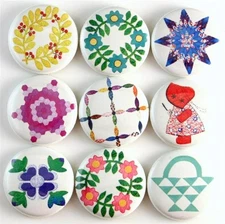 vtg quilt block pattern country fridge magnet pin badge button cab charm gift