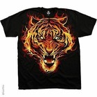 Fire Tiger Flaming Wild Cat Exotic Powerful Fierce Feline Fantasy Dark Tee Shirt