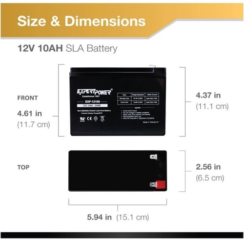 ExpertPower 12V 10AH SLA Battery replace REC10-12 ES10-12S PSH-12100F2 UB12100-S - Picture 5 of 6