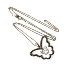 925 Sterling Silver .10ct black white diamond Double Butterfly pendant necklace  — photo 3