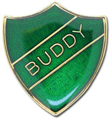 Buddy Pin Anstecker in grünem Emailleschild