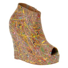 Jeffrey Campbell Tick Painted Tan Leather Platform Booties Uk 5 Us 7.5 Eu 38 New