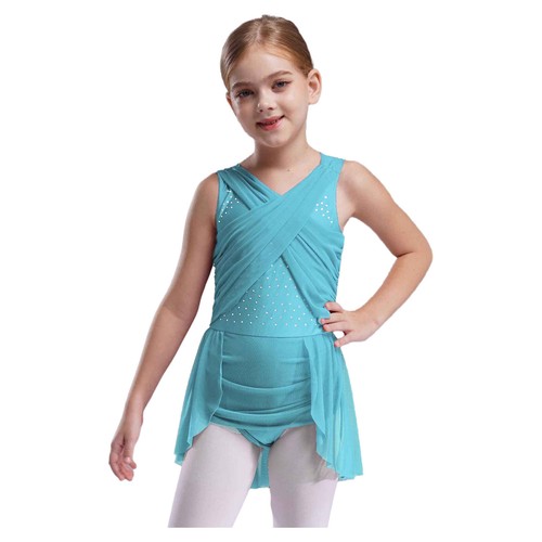 Girls Skating Dress Sleeveless Ballet Dance Leotard Dress Lyrical Modern Dress - Picture 104 of 220