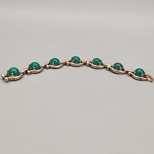 Vintage Reja Bracelet Green Glass Round Cabochon Gold Tone Linked Chain 6.25" - Picture 8 of 22