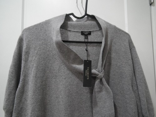 Talbots selbstbindender Pullover mit Stehkragen Kurzarm Lammwollmischung grau Größe 3X neu mit Etikett - Bild 2 von 6