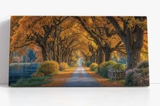 Autumn Tree Tunnel Canvas Print Wall Art | Golden Fall Foliage Pathway Decor