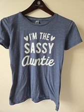 Ladies Small "Im the sassy auntie" tee shirt womens gray blue exc. cond.