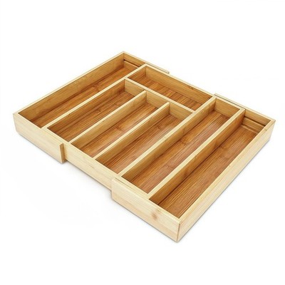 Bamboo Drawer Organizer - Expandable Kitchen Utensil Holder, Adjustable Silve...