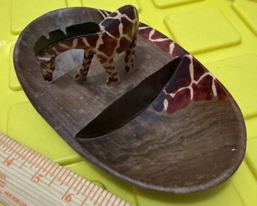 Vintage Hand Carved Wooden Giraffe Bowl Trinket Dish African 8” - Picture 4 of 6