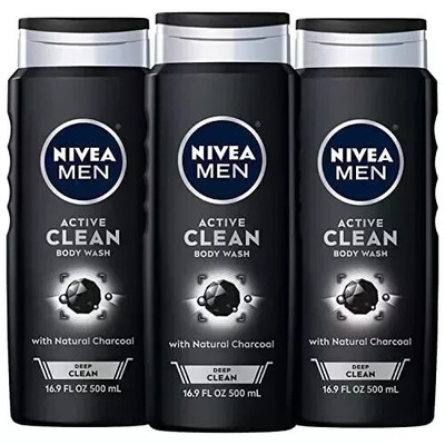 3x  NIVEA MEN Active Clean Shower Gel 500ml |  Natural Charcoal | Deep Cleansing
