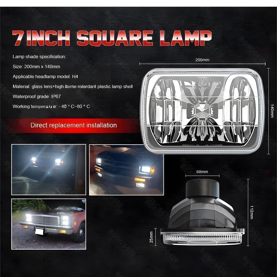 Par de faros LED haz alto/bajo A+ para Ford F150 F250 F350 1978-1986 7x6 5x7 pulgadas Foto 2 de 4