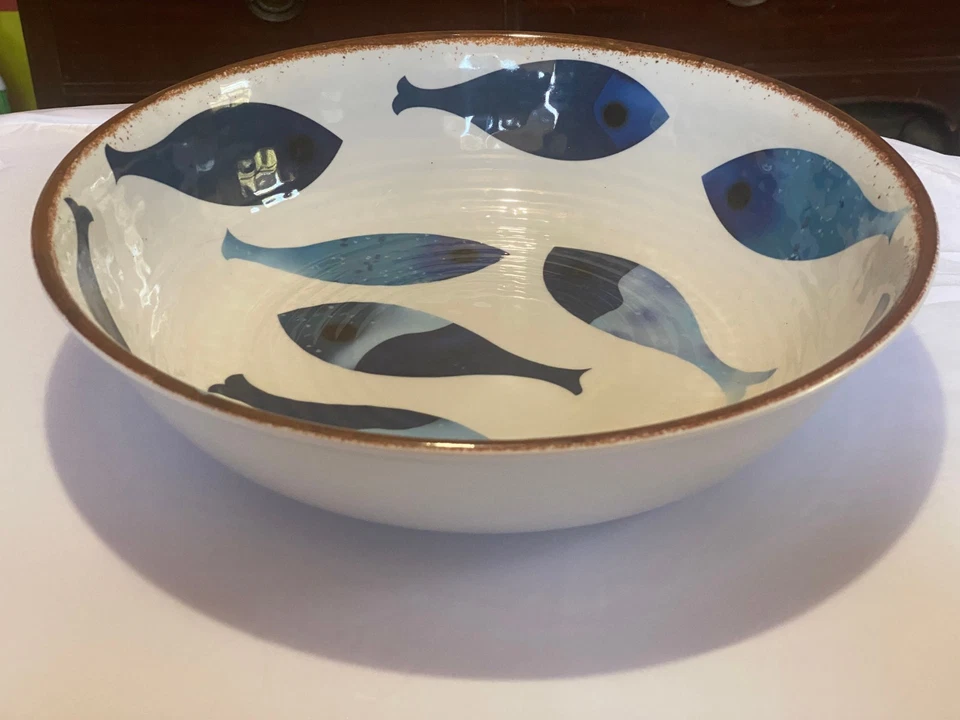 Cynthia Rowley 13,5 x 3,5 porção/tigela de salada peixe azul grande melamina - Imagem 2 de 4