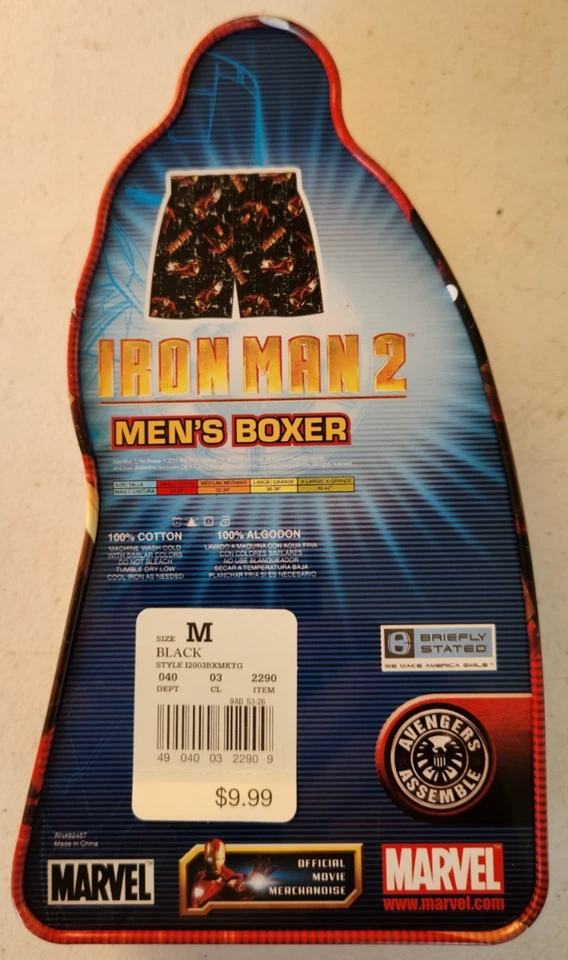 钢铁侠 2 男式拳击手 M 码收藏家锡漫威全新 B5 — 第 2/2 张图片