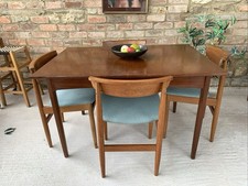 Mid Century Original Danish Table Extendable With 4 Chairs Rectangle Dining Set
