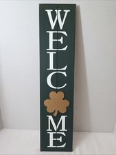 St. Patrick's Day Welcome Sign 23.75" x 5.5  Green Irish Clover Wall/Door Hanger