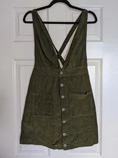 Rewash Corduroy Button Front Overall Dress Green Pinafore Skirtall Women’s M