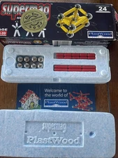 Vintage Supermag Magnetic Genius 24 Piece Red Building Set, Plastwood, Italy