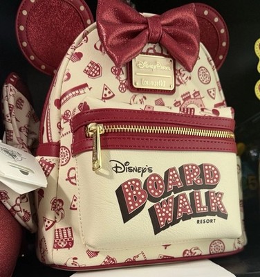 Loungefly Disney Parks BoardWalk Resort Minnie Mouse Backpack Cream Red