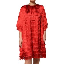 DOLCE & GABBANA Dress Red Silk Tiers Fringe Shift Knee Length IT40/US6/S 7430usd