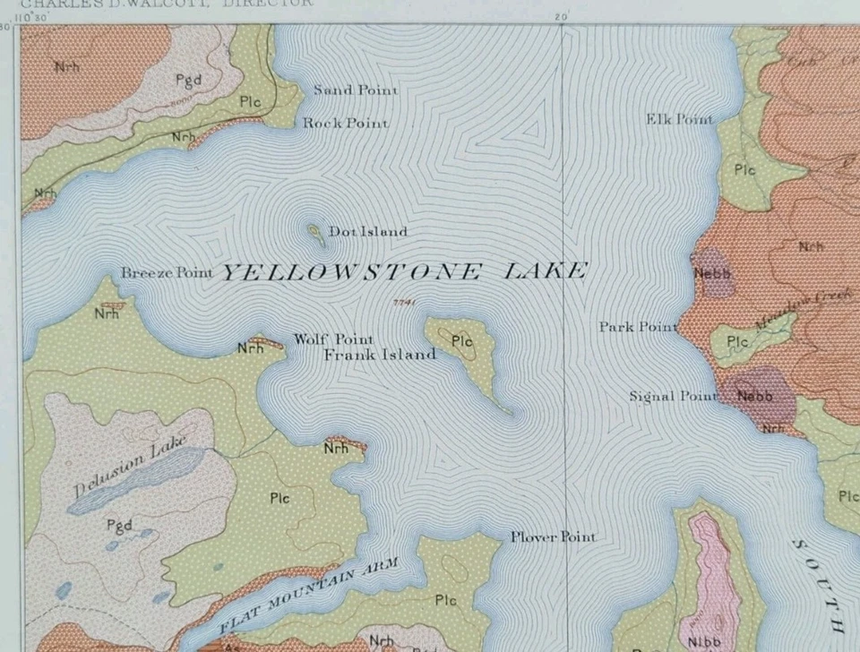 Vintage 1896 USGS YELLOWSTONE NATIONAL PARK WY Map Old Antique YELLOWSTONE LAKE - Image 4 of 4