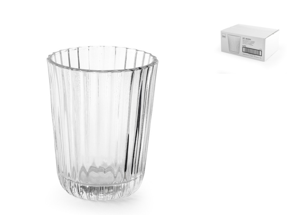 H&H 6 Glasses Emily in Transparent Striped Glass 240 cc