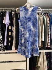 Women’s Michael Kors Blue Tie Dye Sleeveless Ruffle Hem Dress Large Petite