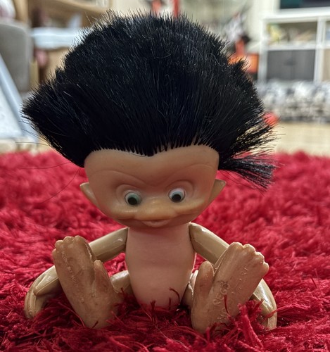 Vintage Unica Monkey Boy Troll Figure Doll 5.5” Black Hair Green Eyes 1960s - Picture 3 of 10